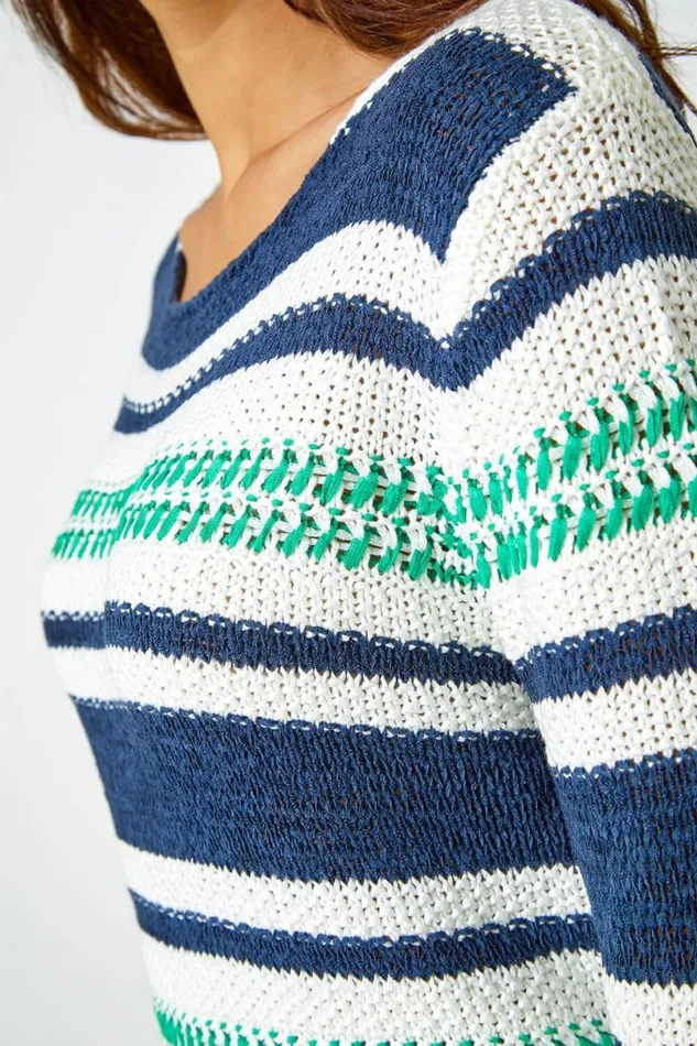 Navy Textured Striped Jumper Women Roman Knitwear
