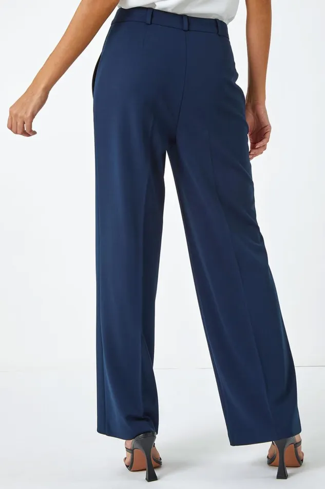 Navy Wide Leg Premium Stretch Trousers Women Roman Occasionwear