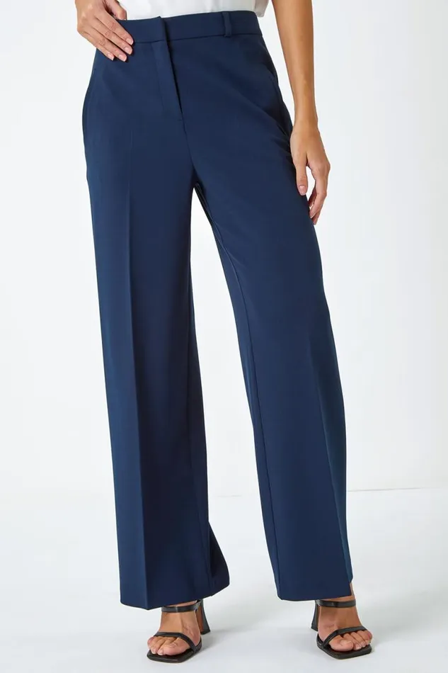 Navy Wide Leg Premium Stretch Trousers Women Roman Occasionwear