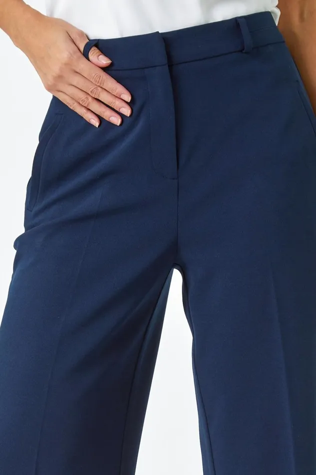 Navy Wide Leg Premium Stretch Trousers Women Roman Occasionwear
