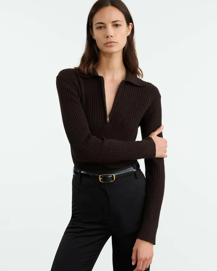 Nili Lotan BRAXTON SWEATER Dark Brown Women Knits and Sweaters