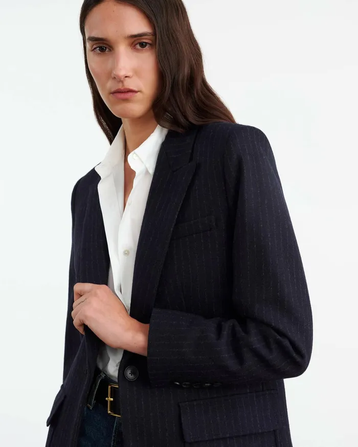 Nili Lotan BRITTAN BLAZER Midnight Pinstripes Women Jackets and Blazers