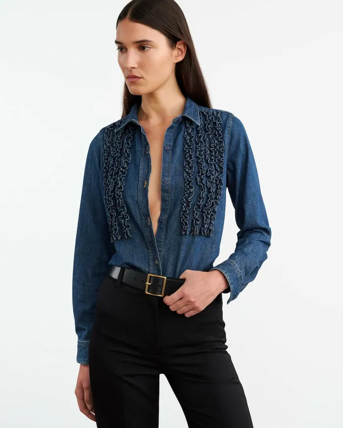 Nili Lotan LEXA DENIM SHIRT Classic Wash Women Tops
