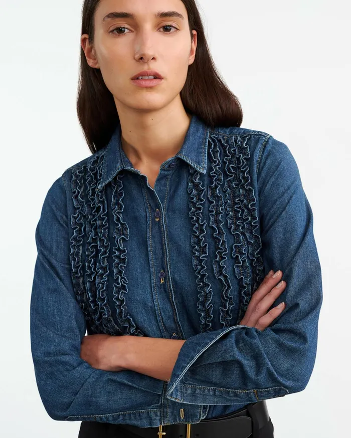 Nili Lotan LEXA DENIM SHIRT Classic Wash Women Tops