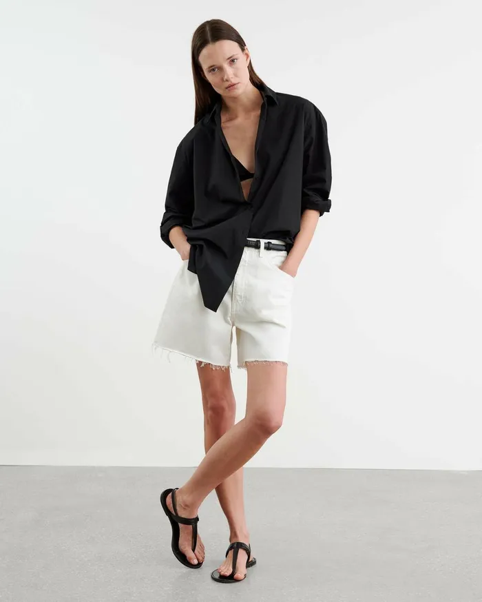 Nili Lotan RUSSEL DENIM SHORT Cream Women Pants and Shorts