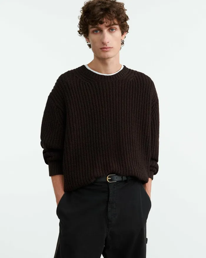 Nili Lotan TYLER SWEATER Dark Brown Men Sweaters