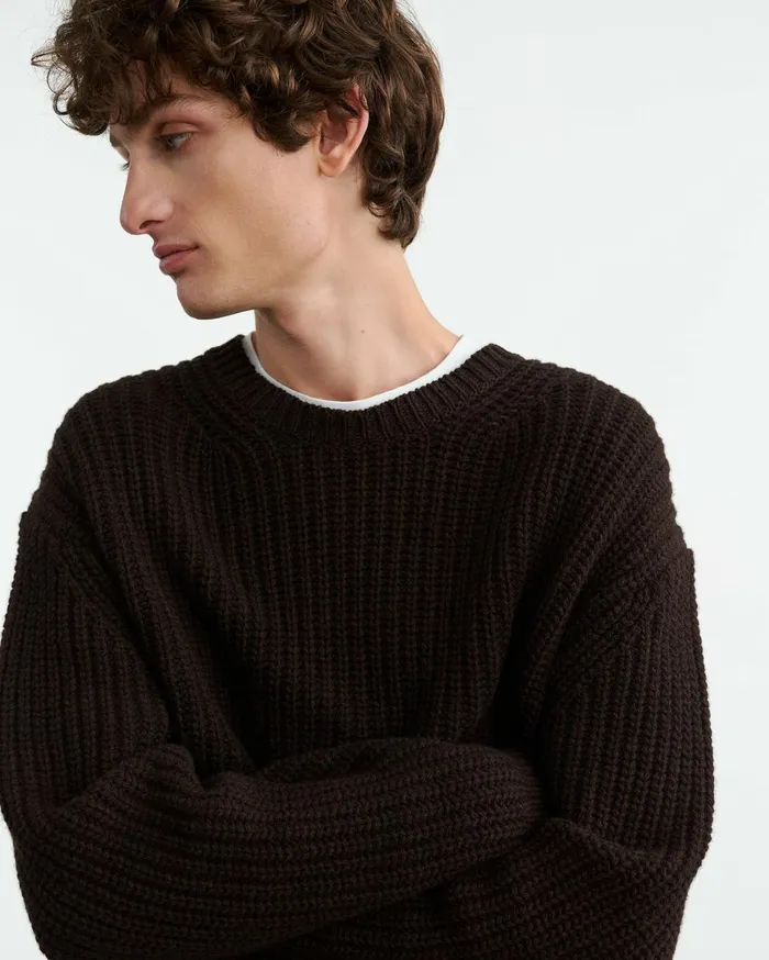 Nili Lotan TYLER SWEATER Dark Brown Men Sweaters