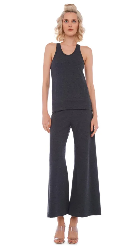 Norma Kamali Bottoms SHORT STRAIGHT LEG PANT Dark Heather Grey 8211 Clothing