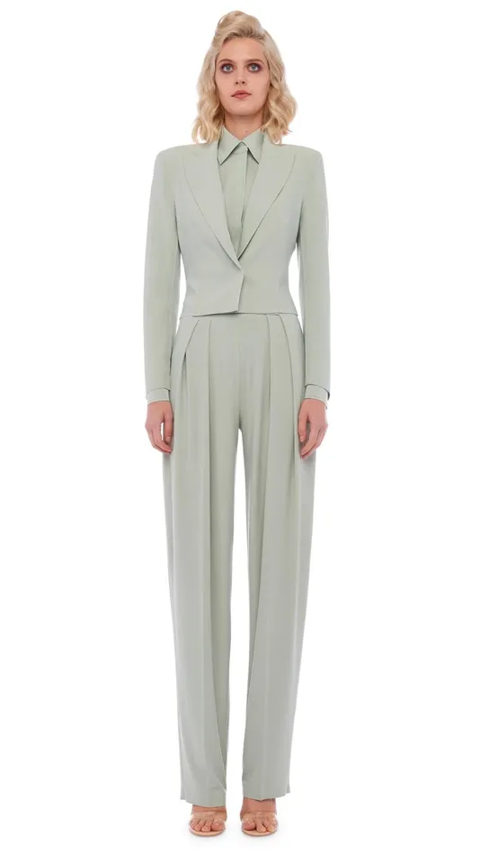 Norma Kamali Bottoms TAPERED PLEATED TROUSER Dried Sage 8211 Clothing