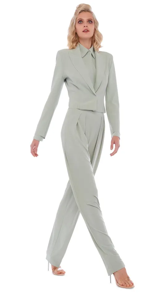 Norma Kamali Bottoms TAPERED PLEATED TROUSER Dried Sage 8211 Clothing