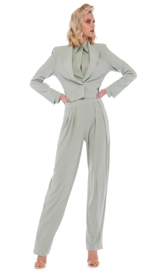 Norma Kamali Bottoms TAPERED PLEATED TROUSER Dried Sage 8211 Clothing