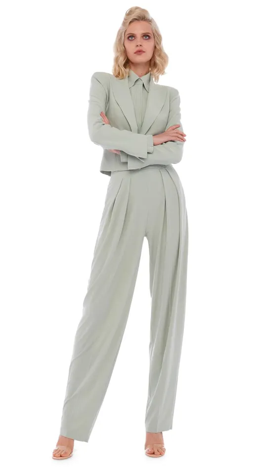 Norma Kamali Bottoms TAPERED PLEATED TROUSER Dried Sage 8211 Clothing
