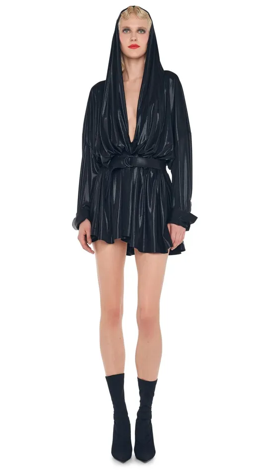 Norma Kamali Dresses HOODED OS BF NK SHIRT MINI DRESS Black 8211 Clothing