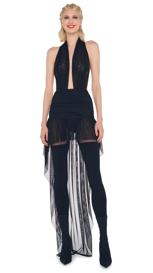 Norma Kamali Swimwear HI LOW HALTER DRESS Black 8211 Clothing