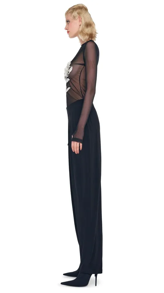 Norma Kamali Tops FLORAL EMBROIDERY TOP Blacksnow White 8211 Clothing