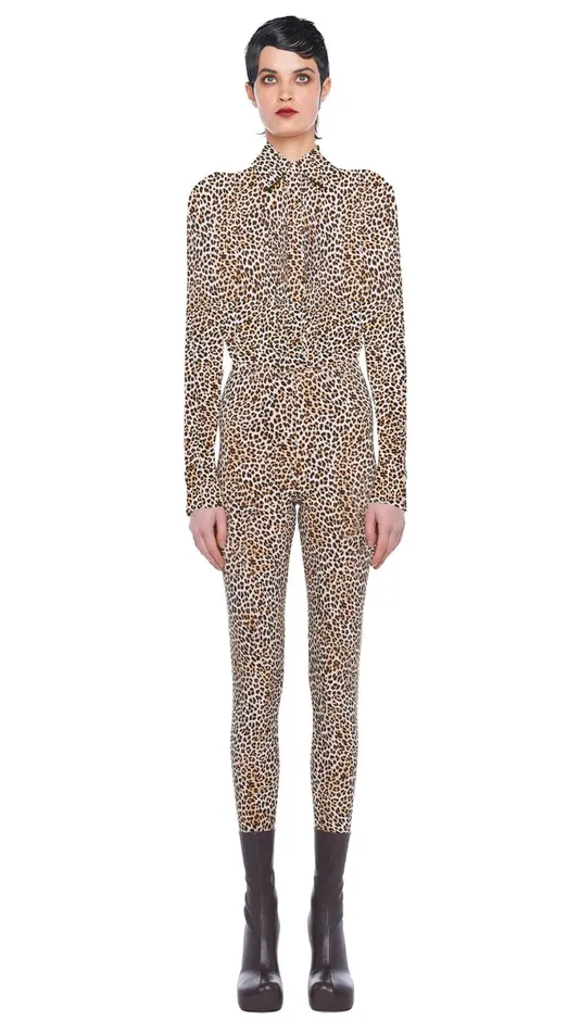 Norma Kamali Tops NK SHIRT W COLLAR STAND Bb Leopard 8211 Clothing