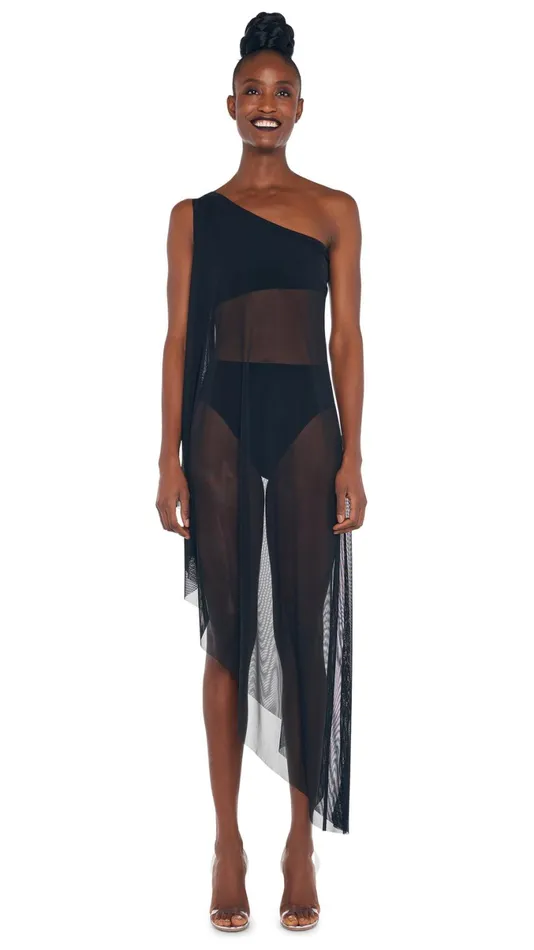 Norma Kamali Tops ONE SHOULDER DIAGONAL TUNIC Blackblack Mesh 8211 Clothing