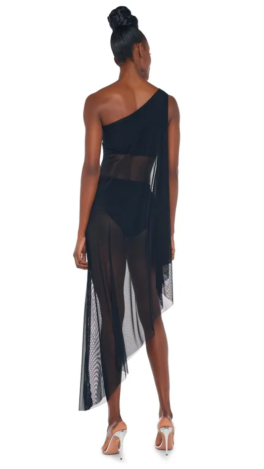 Norma Kamali Tops ONE SHOULDER DIAGONAL TUNIC Blackblack Mesh 8211 Clothing
