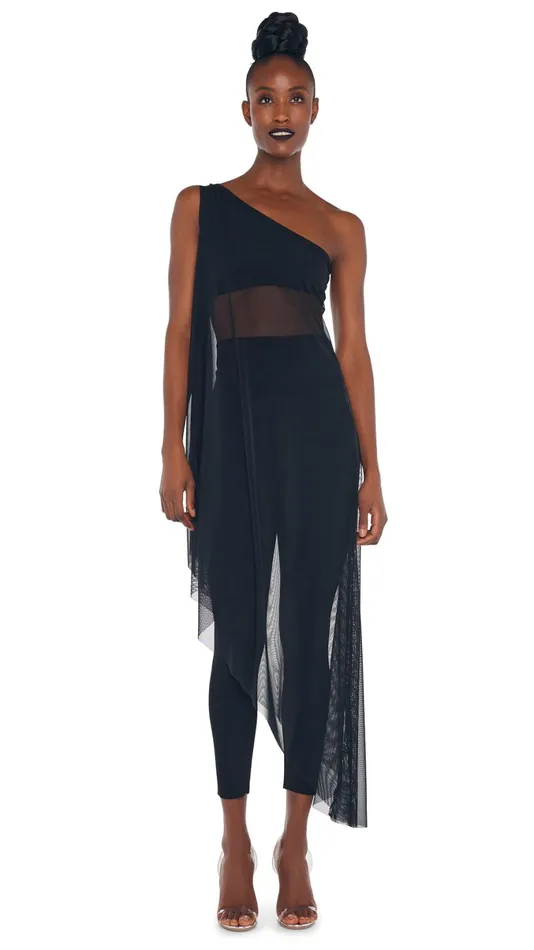 Norma Kamali Tops ONE SHOULDER DIAGONAL TUNIC Blackblack Mesh 8211 Clothing