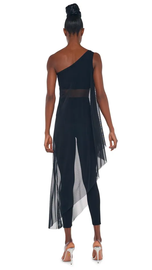 Norma Kamali Tops ONE SHOULDER DIAGONAL TUNIC Blackblack Mesh 8211 Clothing
