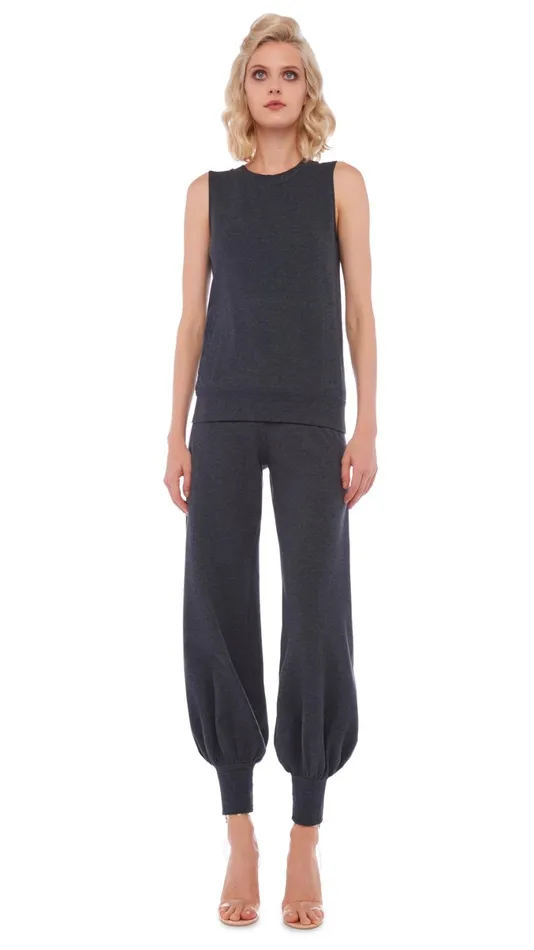 Norma Kamali Tops SLEEVELESS TAILORED TERRY TOP Dark Heather Grey 8211 Clothing