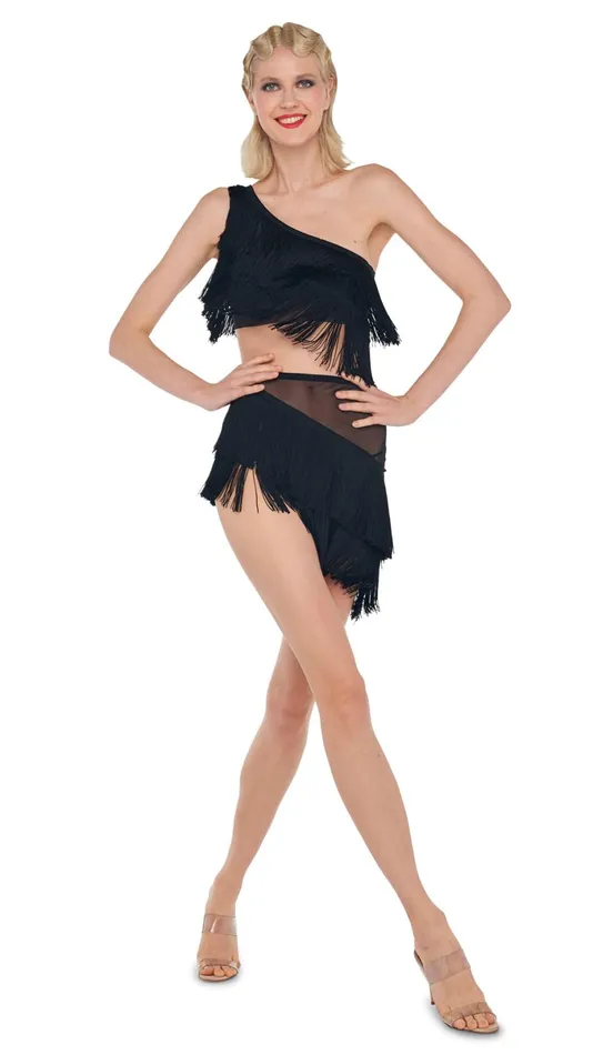 Norma Kamali Tops SPLICED ONE SHOULDER FRINGE TOP Black 8211 Clothing