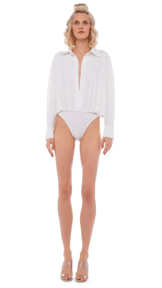 Norma Kamali Tops SUPER OS BF NK SHIRT BODYSUIT Snow White 8211 Clothing