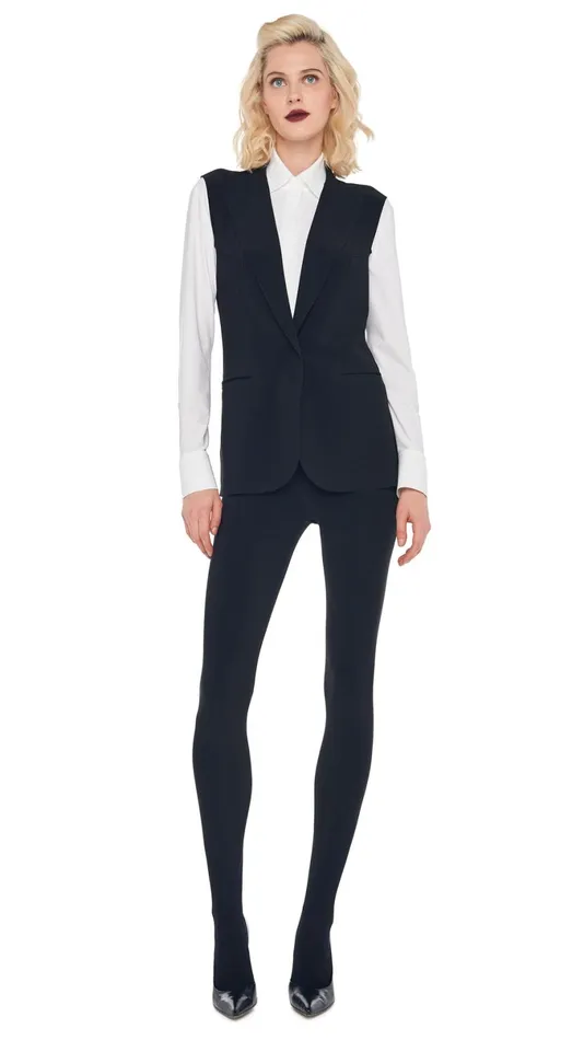 Norma Kamali Wardrobe LEGGING W FOOTIE WO WAISTBAND With SLEEVELESS SINGLE BREASTED JACKET 8211 Clothing Norma Kamali Wardrobe LEGGING W FOOTIE WO WAISTBAND With SLEEVELESS SINGLE BREASTED JACKET 8211 Clothing