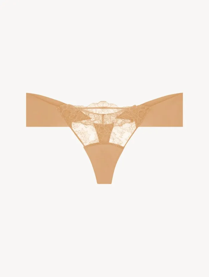 Nude Lycra Thong With Chantilly Lace Lingerie La Perla G String and Thong