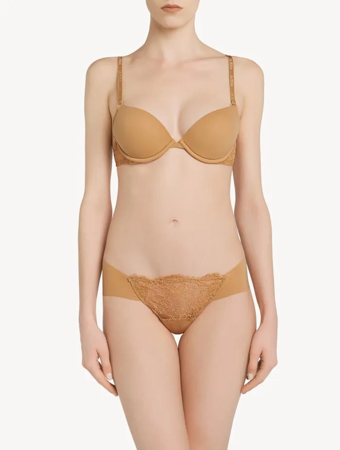 Nude Lycra Thong With Chantilly Lace Lingerie La Perla G String and Thong