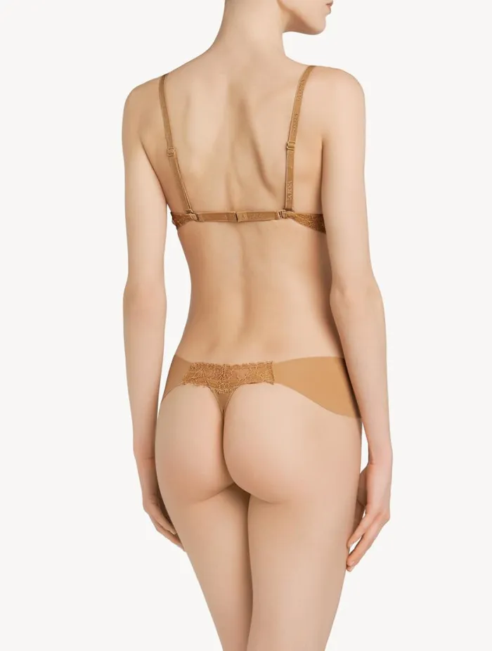 Nude Lycra Thong With Chantilly Lace Lingerie La Perla G String and Thong