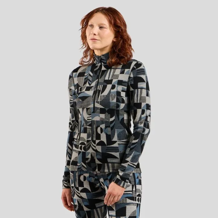 Odlo Base Layers The Natural Merino Warm Jacquard Base Layer HalfZip Provincial Blue 8211 Black 8211 Women Odlo Base Layers The Natural Merino Warm Jacquard Base Layer HalfZip Provincial Blue 8211 Black 8211 Women