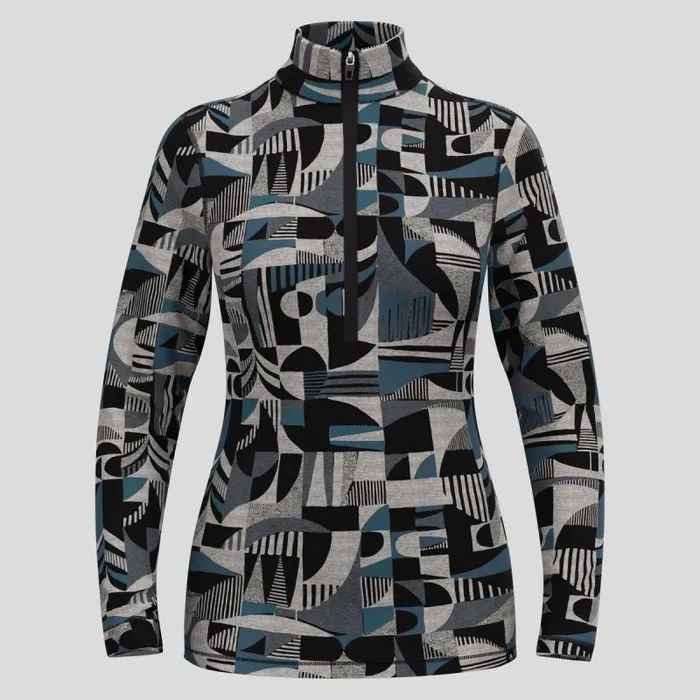 Odlo Base Layers The Natural Merino Warm Jacquard Base Layer HalfZip Provincial Blue 8211 Black 8211 Women
