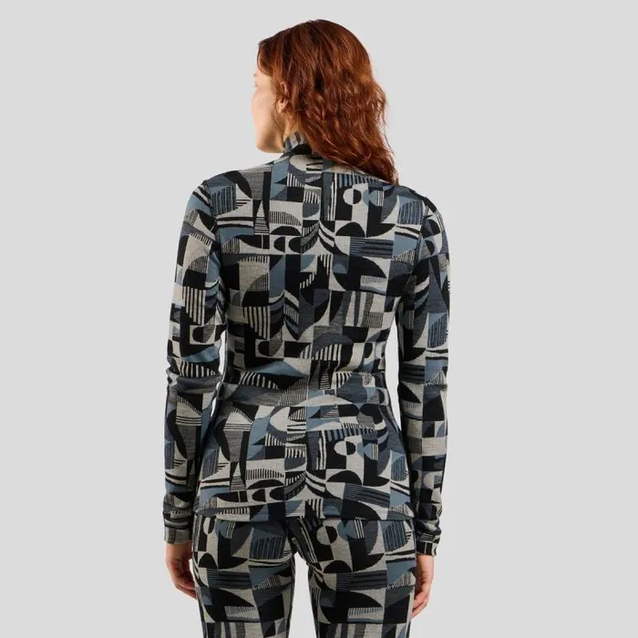 Odlo Base Layers The Natural Merino Warm Jacquard Base Layer HalfZip Provincial Blue 8211 Black 8211 Women