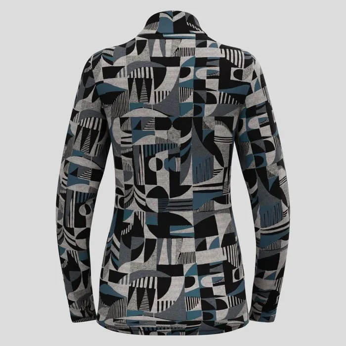 Odlo Base Layers The Natural Merino Warm Jacquard Base Layer HalfZip Provincial Blue 8211 Black 8211 Women