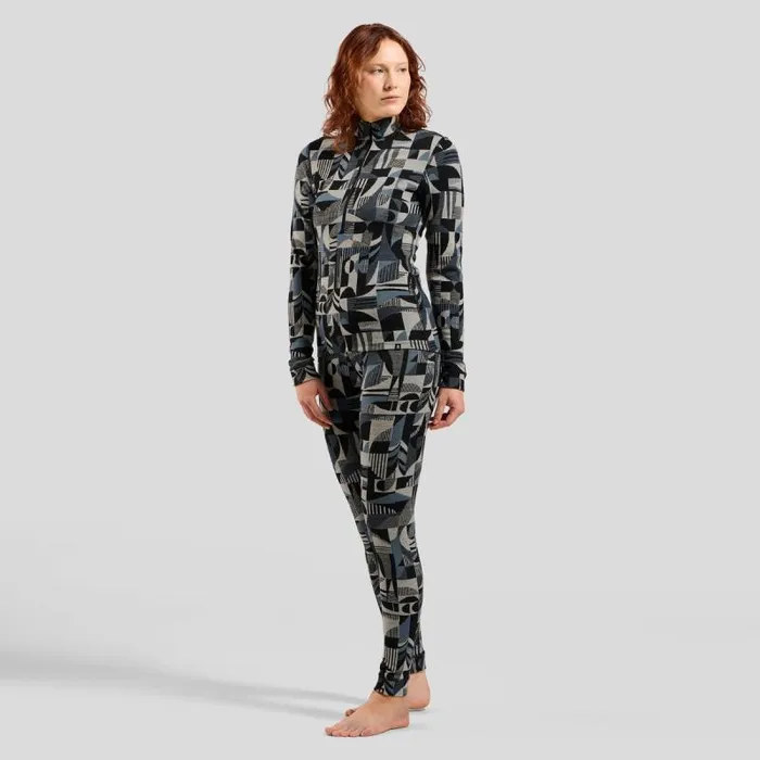 Odlo Base Layers The Natural Merino Warm Jacquard Base Layer HalfZip Provincial Blue 8211 Black 8211 Women