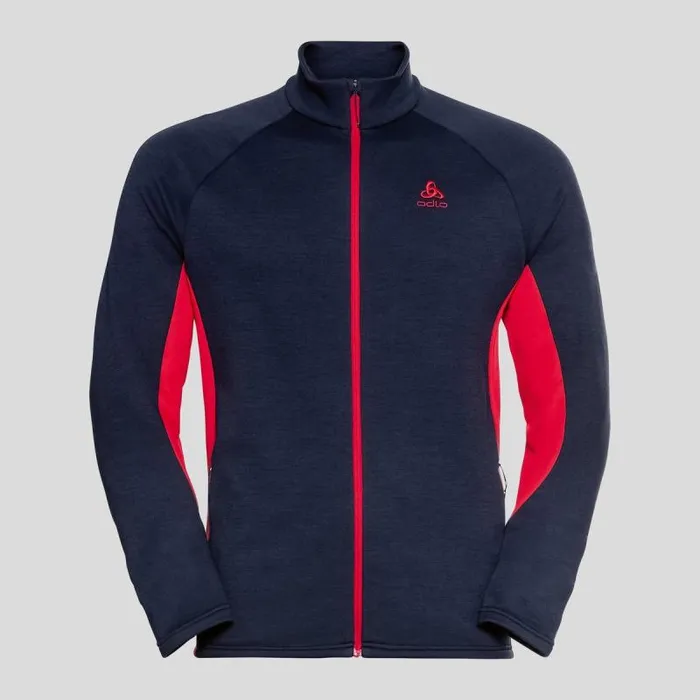 Odlo Mid Layers and Longsleeves The Berra Long Sleeve Mid Layer Zip Dark Sapphire 8211 Chinese Red 8211 Men