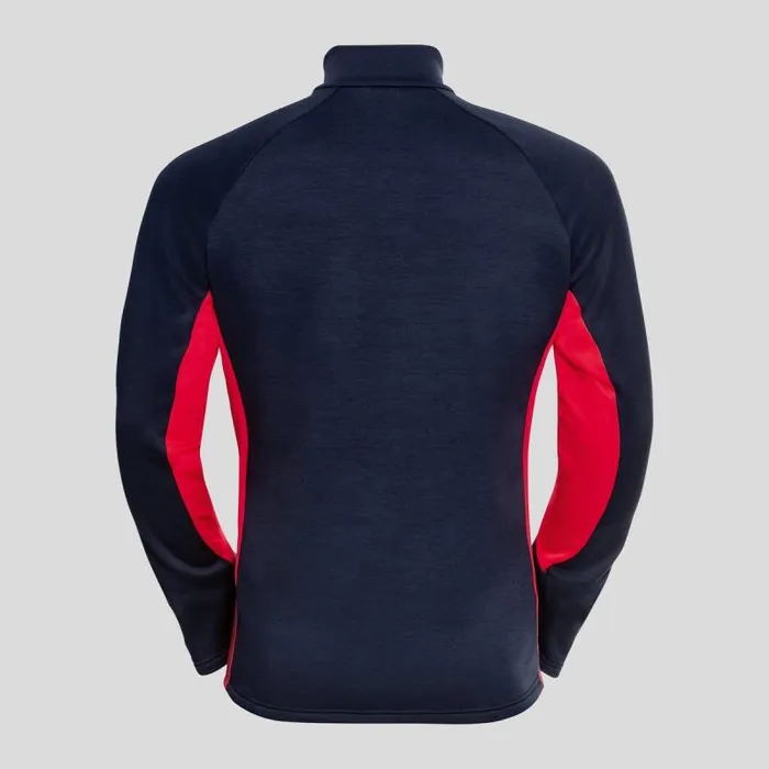 Odlo Mid Layers and Longsleeves The Berra Long Sleeve Mid Layer Zip Dark Sapphire 8211 Chinese Red 8211 Men
