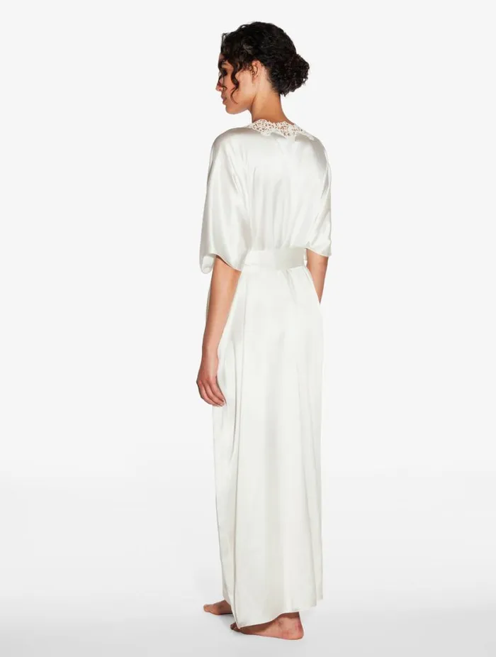 Offwhite Long Silk Robe With Macram Sleepwear La Perla Robes
