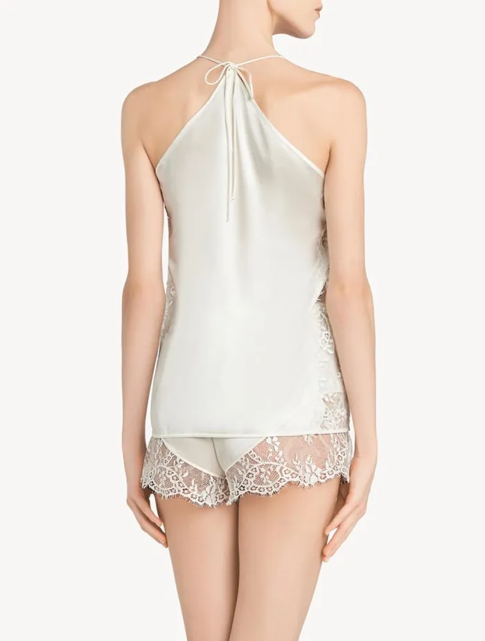 Offwhite Silk Pajama Shorts With Leavers Lace Trim Sleepwear La Perla Pajamas