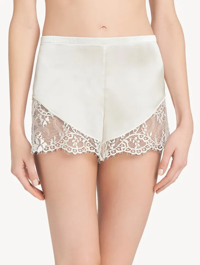 Offwhite Silk Pajama Shorts With Leavers Lace Trim Sleepwear La Perla Pajamas