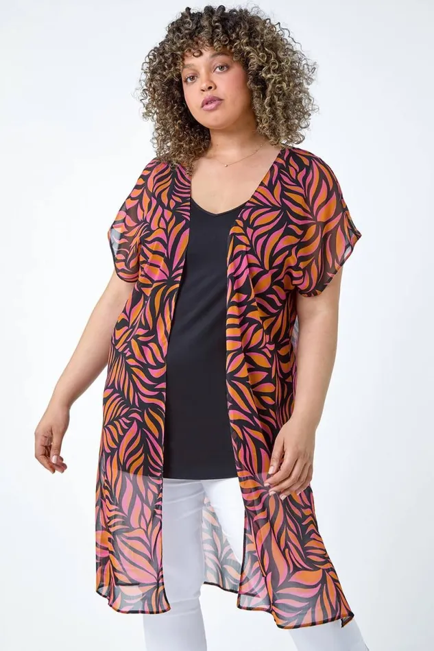 Orange Curve 2 In 1 Chiffon Overlay Jersey Tunic Top Women Roman Tops