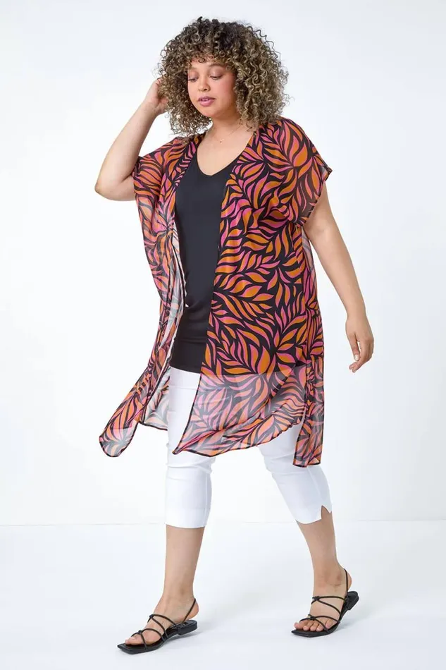 Orange Curve 2 In 1 Chiffon Overlay Jersey Tunic Top Women Roman Tops