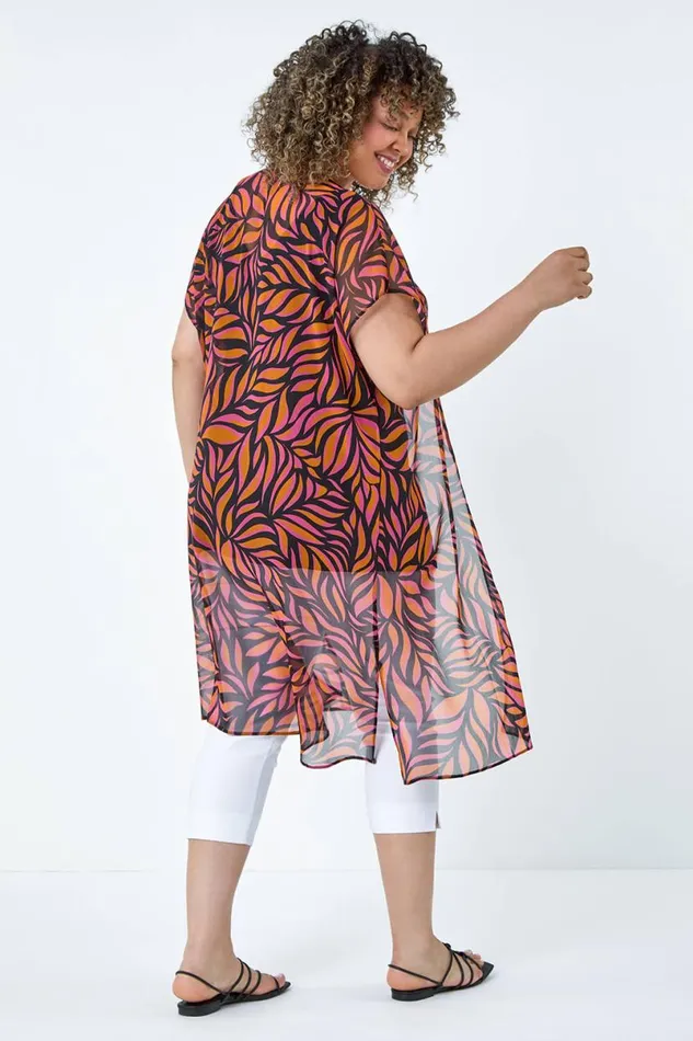 Orange Curve 2 In 1 Chiffon Overlay Jersey Tunic Top Women Roman Tops
