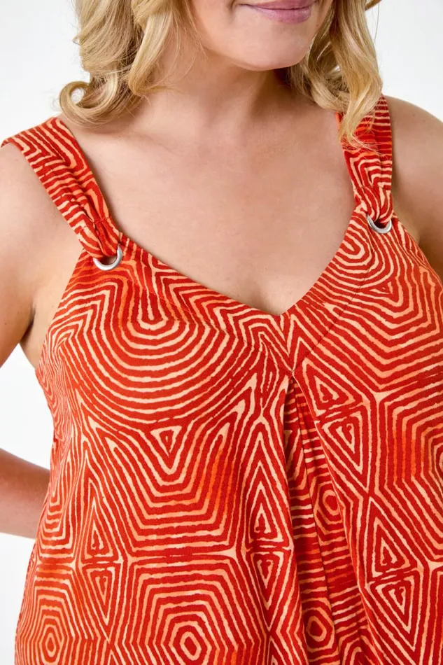 Orange Curve Abstract Ring Detail Midi Dress Women Roman Dresses