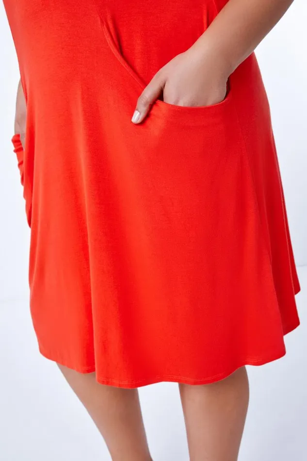 Orange Curve Strappy Pocket Sun Dress Women Roman Dresses