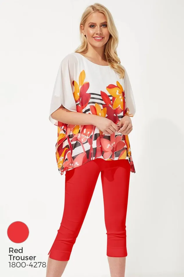 Orange Floral Stripe Print Chiffon Top Women Roman Tops
