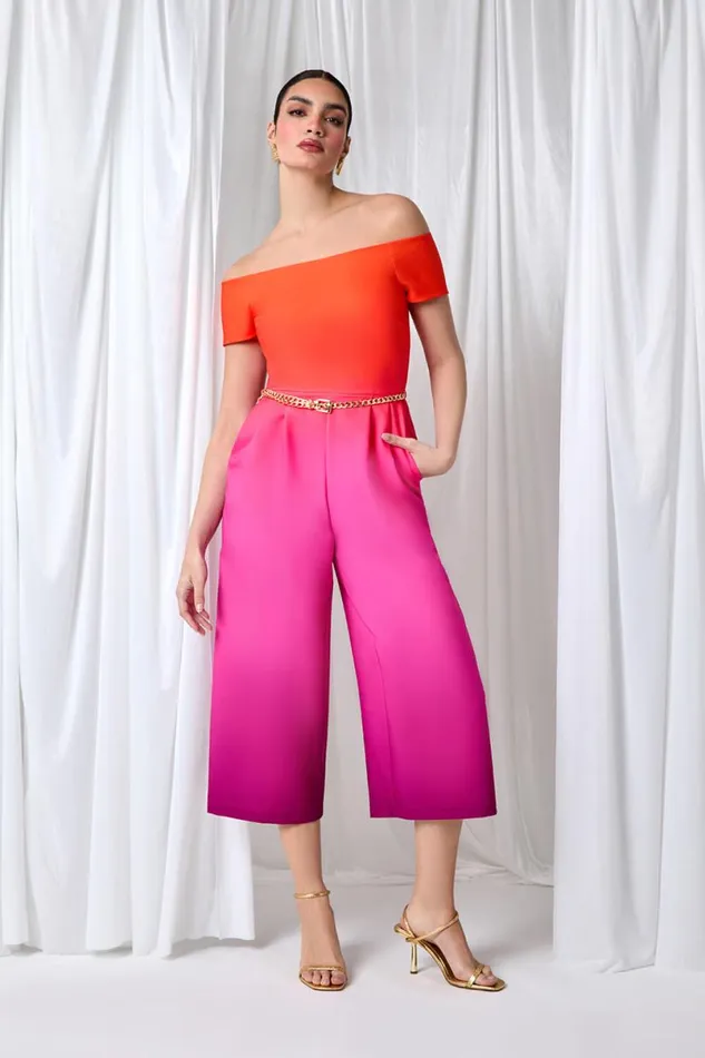 Orange Ombre Bardot Stretch Jumpsuit Women Roman Dresses