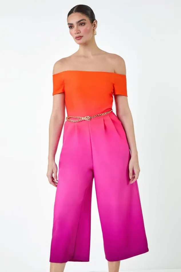 Orange Ombre Bardot Stretch Jumpsuit Women Roman Dresses