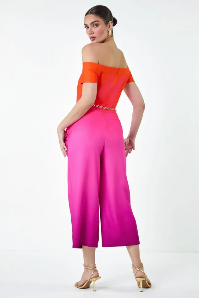 Orange Ombre Bardot Stretch Jumpsuit Women Roman Dresses